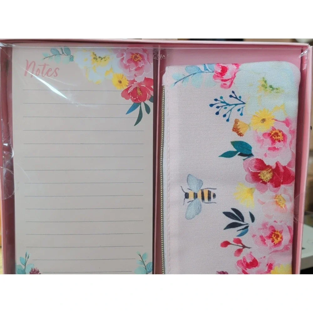 Pooch & Sweetheart Pink Magnetic List Pad & Pencil Pouch Floral Bee Stationery